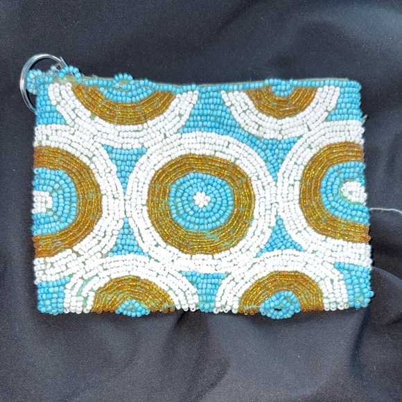 Handbags - Beaded Clutch with vintage 1960s beaded Blue and Gold Accents